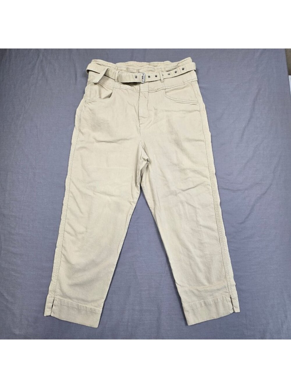 Gap Womens Size 12 Casual Belted Pants Khaki High Waisted Straight Leg